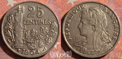 Франция 25 сантимов 1904 года, KM# 856, 346-017