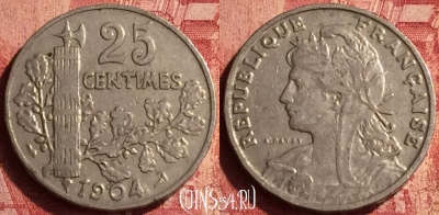 Франция 25 сантимов 1904 года, KM# 856, 348o-064