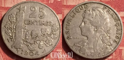 Франция 25 сантимов 1904 года, KM# 856, 358o-138