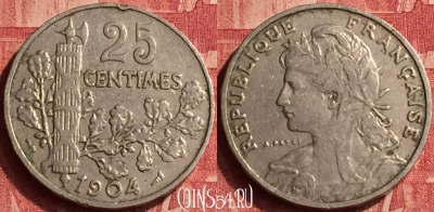 Франция 25 сантимов 1904 года, KM# 856, 358o-140