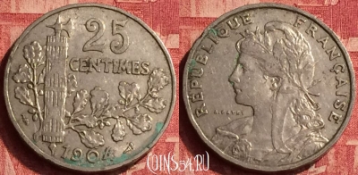 Франция 25 сантимов 1904 года, KM# 856, 359o-012