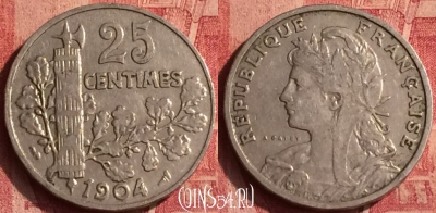 Франция 25 сантимов 1904 года, KM# 856, 365o-128