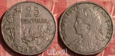 Франция 25 сантимов 1904 года, KM# 856, 365o-135