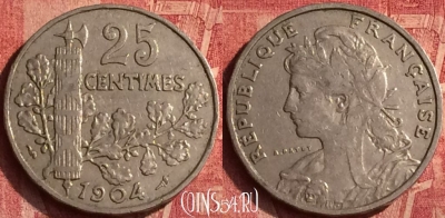 Франция 25 сантимов 1904 года, KM# 856, 366o-003