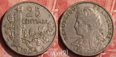 Франция 25 сантимов 1904 года, KM# 856, 366o-036