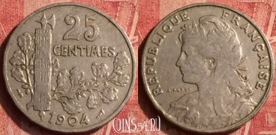 Франция 25 сантимов 1904 года, KM# 856, 366o-056