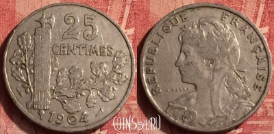 Франция 25 сантимов 1904 года, KM# 856, 367o-118