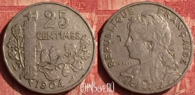 Франция 25 сантимов 1904 года, KM# 856, 369o-096