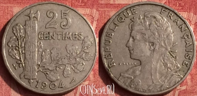 Франция 25 сантимов 1904 года, KM# 856, 374o-063