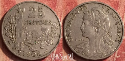 Франция 25 сантимов 1904 года, KM# 856, 375o-096
