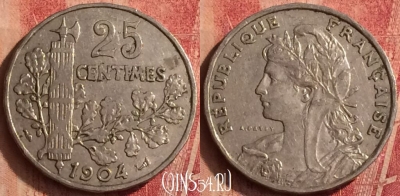Франция 25 сантимов 1904 года, KM# 856, 375o-138