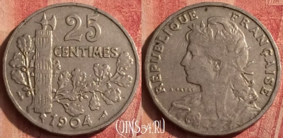Франция 25 сантимов 1904 года, KM# 856, 375o-139