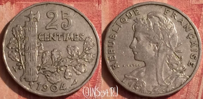 Франция 25 сантимов 1904 года, KM# 856, 376o-018