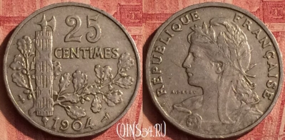 Франция 25 сантимов 1904 года, KM# 856, 376o-140
