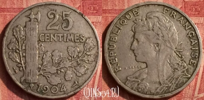 Франция 25 сантимов 1904 года, KM# 856, 377o-011