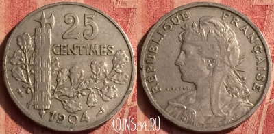 Франция 25 сантимов 1904 года, KM# 856, 377o-080