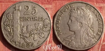 Франция 25 сантимов 1904 года, KM# 856, 377o-101