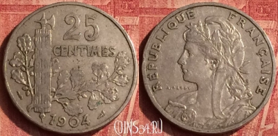 Франция 25 сантимов 1904 года, KM# 856, 378o-014