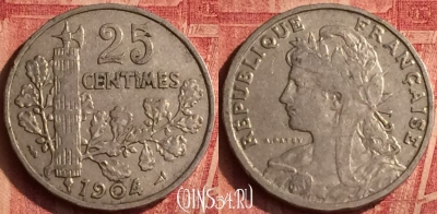 Франция 25 сантимов 1904 года, KM# 856, 378o-015