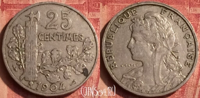Франция 25 сантимов 1904 года, KM# 856, 378o-021