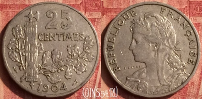 Франция 25 сантимов 1904 года, KM# 856, 378o-070
