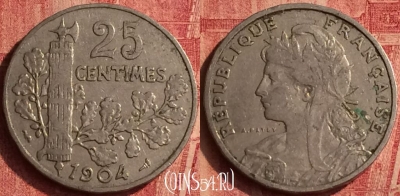 Франция 25 сантимов 1904 года, KM# 856, 378o-144