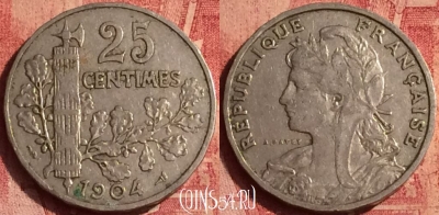 Франция 25 сантимов 1904 года, KM# 856, 381o-125 ♛