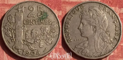 Франция 25 сантимов 1904 года, KM# 856, 383o-097