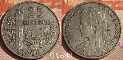 Франция 25 сантимов 1904 года, KM# 856, 384p-021 ♛
