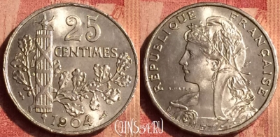 Франция 25 сантимов 1904 года, KM# 856, 392o-075 ♛