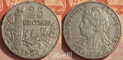 Франция 25 сантимов 1904 года, KM# 856, 412o-084