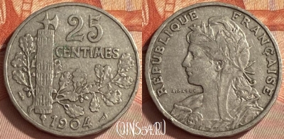 Франция 25 сантимов 1904 года, KM# 856, 412o-116