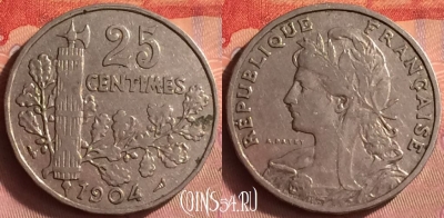 Франция 25 сантимов 1904 года, KM# 856, 430o-035
