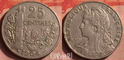 Франция 25 сантимов 1904 года, KM# 856, 431o-008