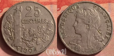 Франция 25 сантимов 1904 года, KM# 856, 434o-021