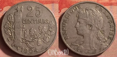 Франция 25 сантимов 1904 года, KM# 856, 434o-070
