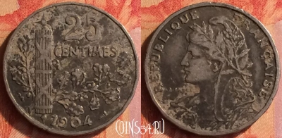 Франция 25 сантимов 1904 года, KM# 856, 439o-066