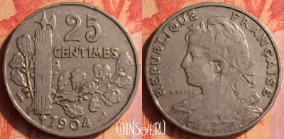 Франция 25 сантимов 1904 года, KM# 856, 439o-075