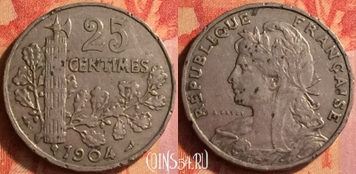 Франция 25 сантимов 1904 года, KM# 856, 439o-086