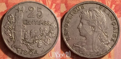 Франция 25 сантимов 1904 года, KM# 856, 439o-094