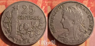 Франция 25 сантимов 1904 года, KM# 856, 439o-111
