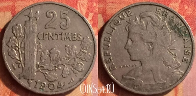 Франция 25 сантимов 1904 года, KM# 856, 439o-136