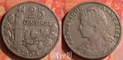 Франция 25 сантимов 1904 года, KM# 856, 440o-008