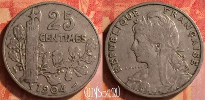 Франция 25 сантимов 1904 года, KM# 856, 440o-023