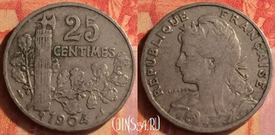 Франция 25 сантимов 1904 года, KM# 856, 440o-030 ♛