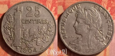 Франция 25 сантимов 1904 года, KM# 856, 440o-031 ♛