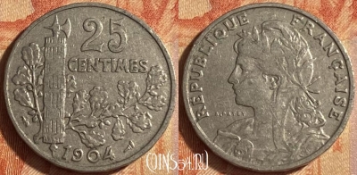 Франция 25 сантимов 1904 года, KM# 856, 445o-137