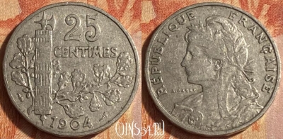 Франция 25 сантимов 1904 года, KM# 856, 445o-141