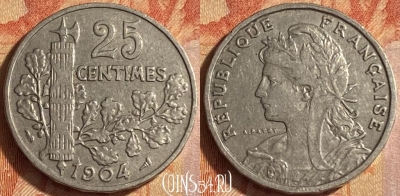 Франция 25 сантимов 1904 года, KM# 856, 446o-016