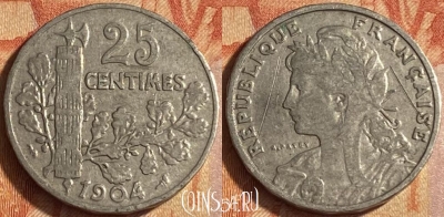 Франция 25 сантимов 1904 года, KM# 856, 446o-019